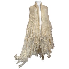 Late 1800s Victorian Buttercream Mohair Crochet Fichu in Intricate Patterns