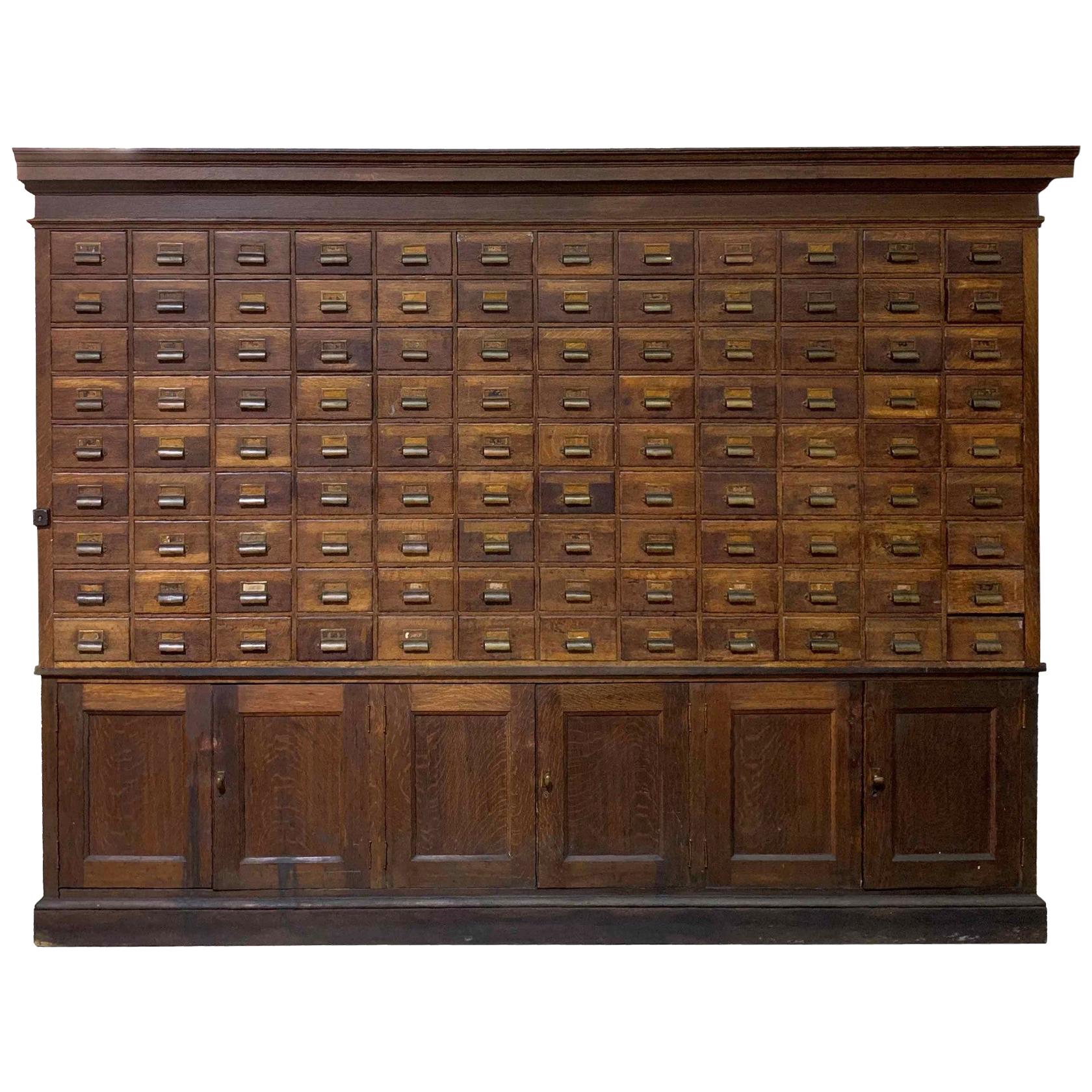 Late 1800s Wood Cabinet Apothecary Card Catalog with Drawers and Shelves