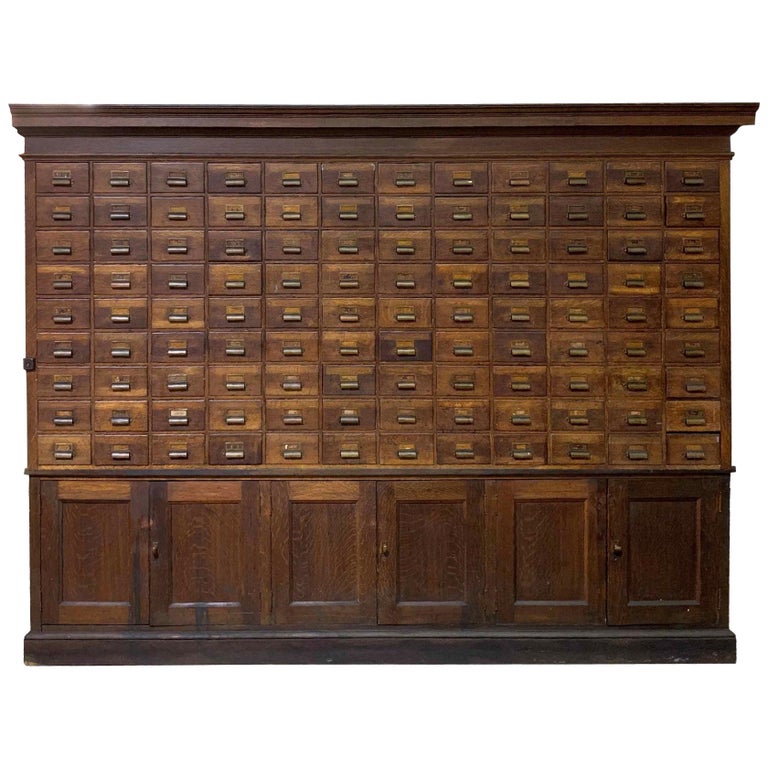 Late 1800s Wood Apothecary Card Catalog with Drawers and