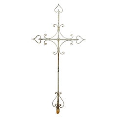 Late 1800s Wrought Iron Cross from France with Original Silver Paint