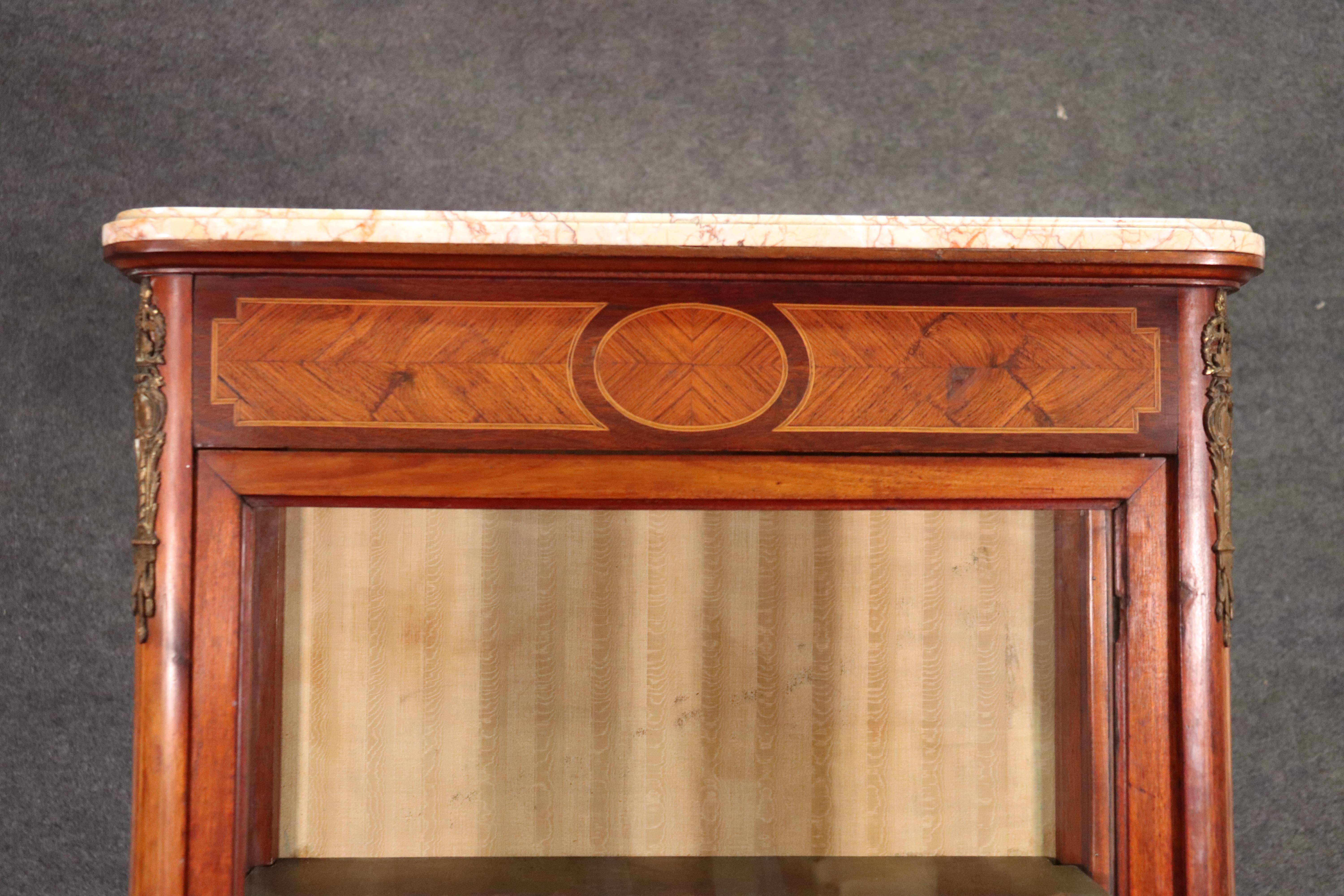 Late 1890s Era French Kingwood Marble Top Louis XV Vitrine Display Cabinet 6