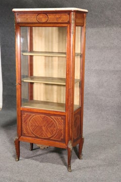 Late 1890s Era French Kingwood Marble Top Louis XV Vitrine Display Cabinet