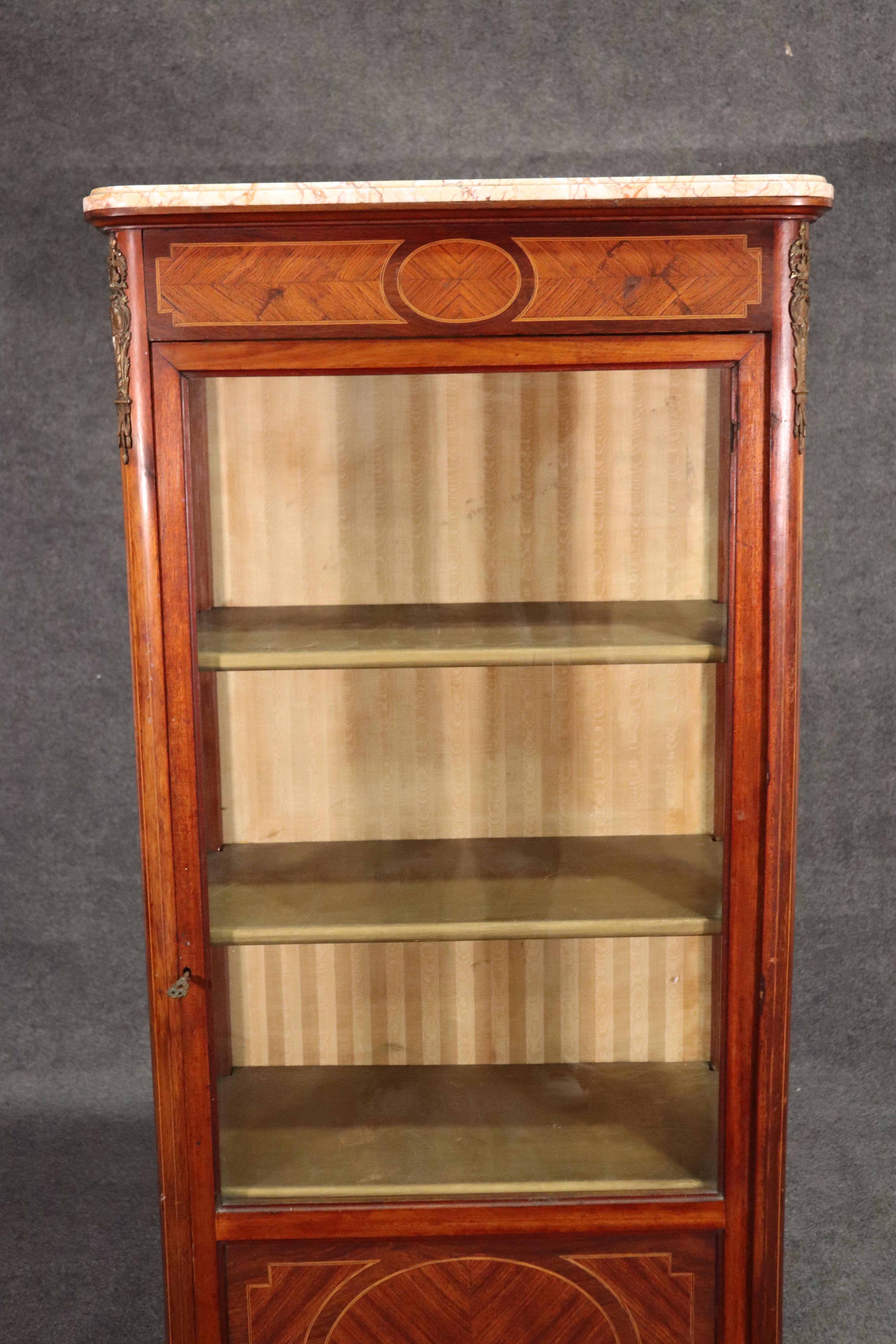 Late 1890s Era French Kingwood Marble Top Louis XV Vitrine Display Cabinet 1