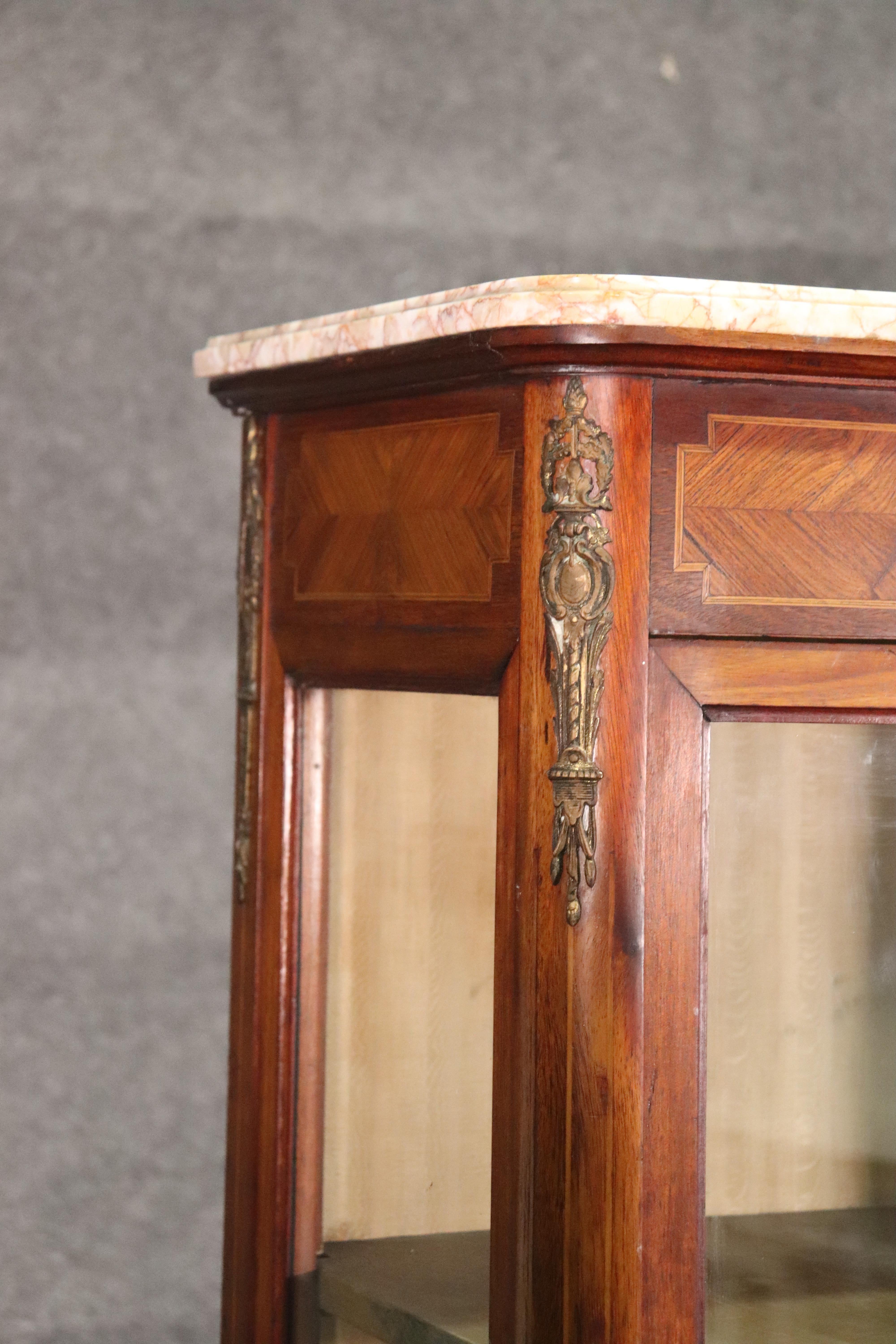 Late 1890s Era French Kingwood Marble Top Louis XV Vitrine Display Cabinet 4