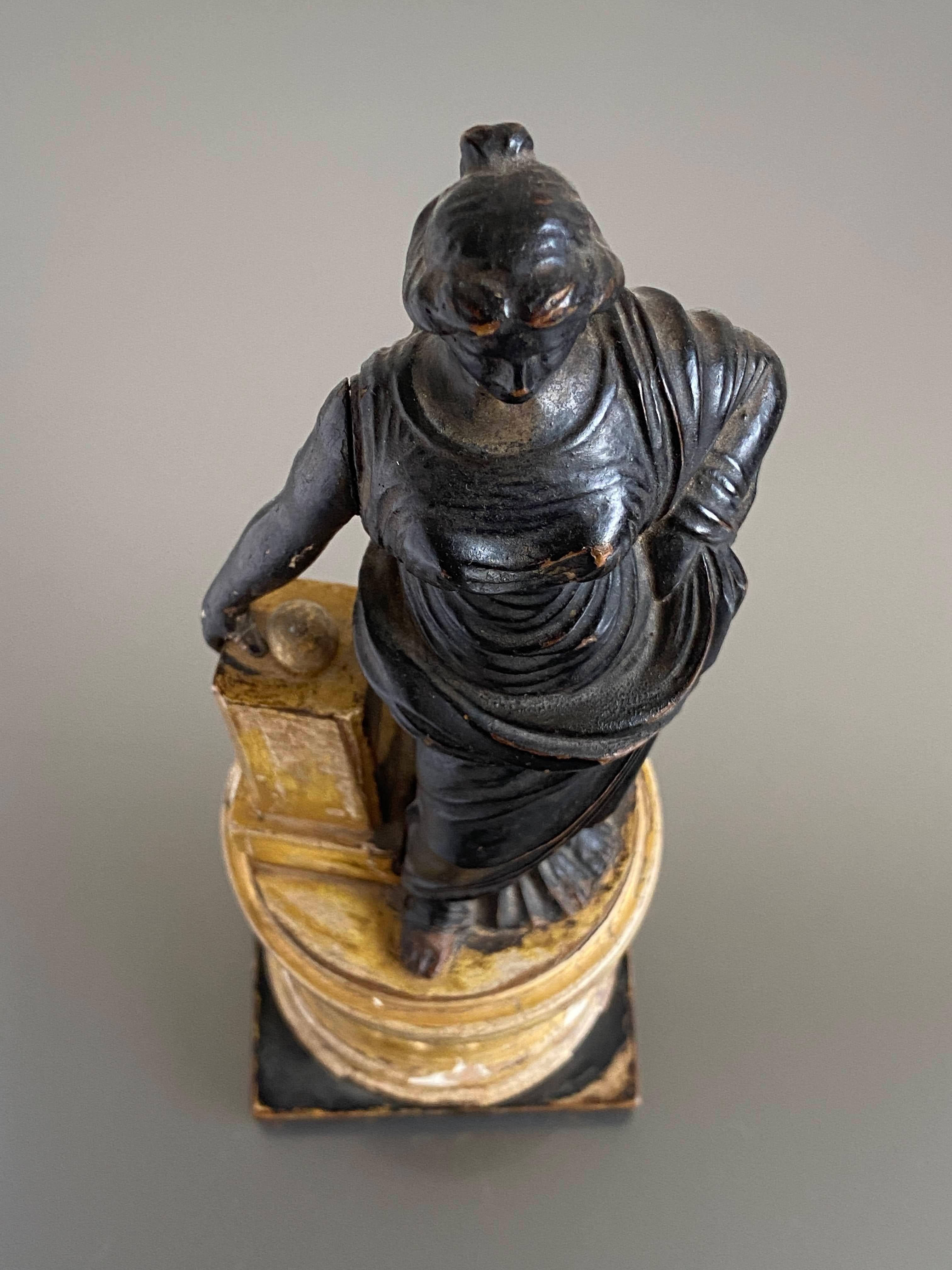 Late 18c Carved Statue of the Roman Goddess 'Fortuna' Standing on a Fluted Gilt 5