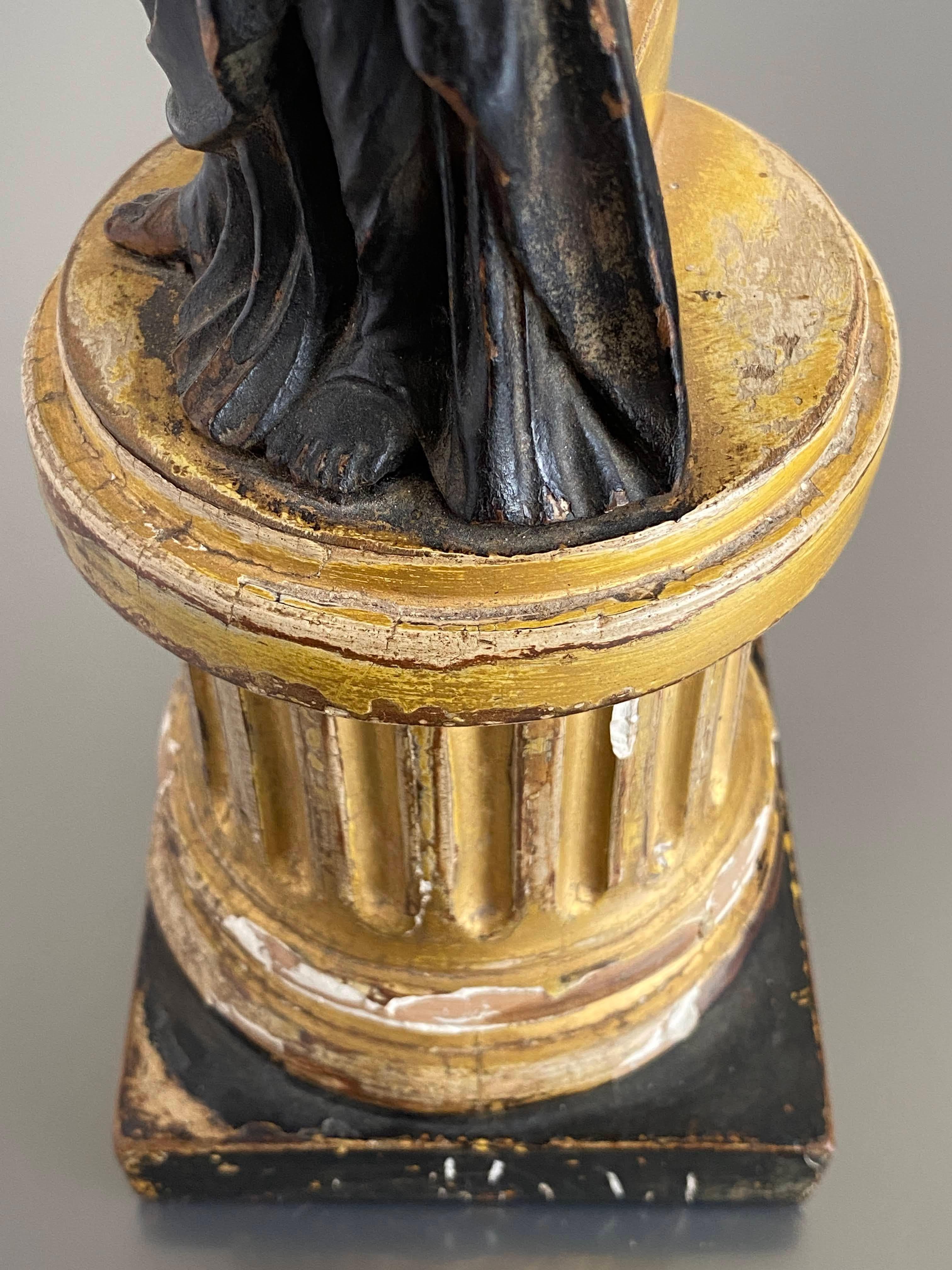 Late 18c Carved Statue of the Roman Goddess 'Fortuna' Standing on a Fluted Gilt 10