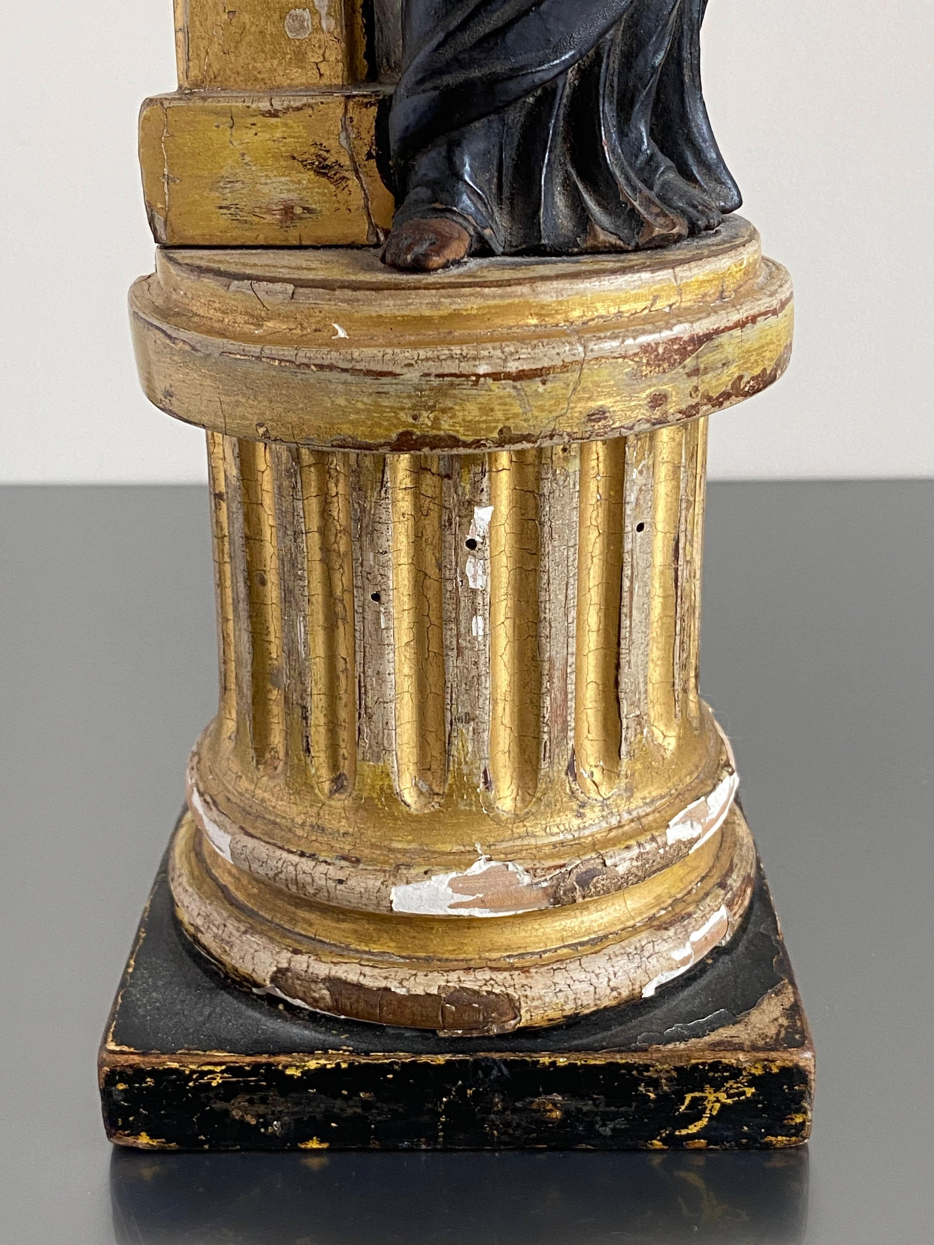 Late 18c Carved Statue of the Roman Goddess 'Fortuna' Standing on a Fluted Gilt In Good Condition In Cheltenham, GB