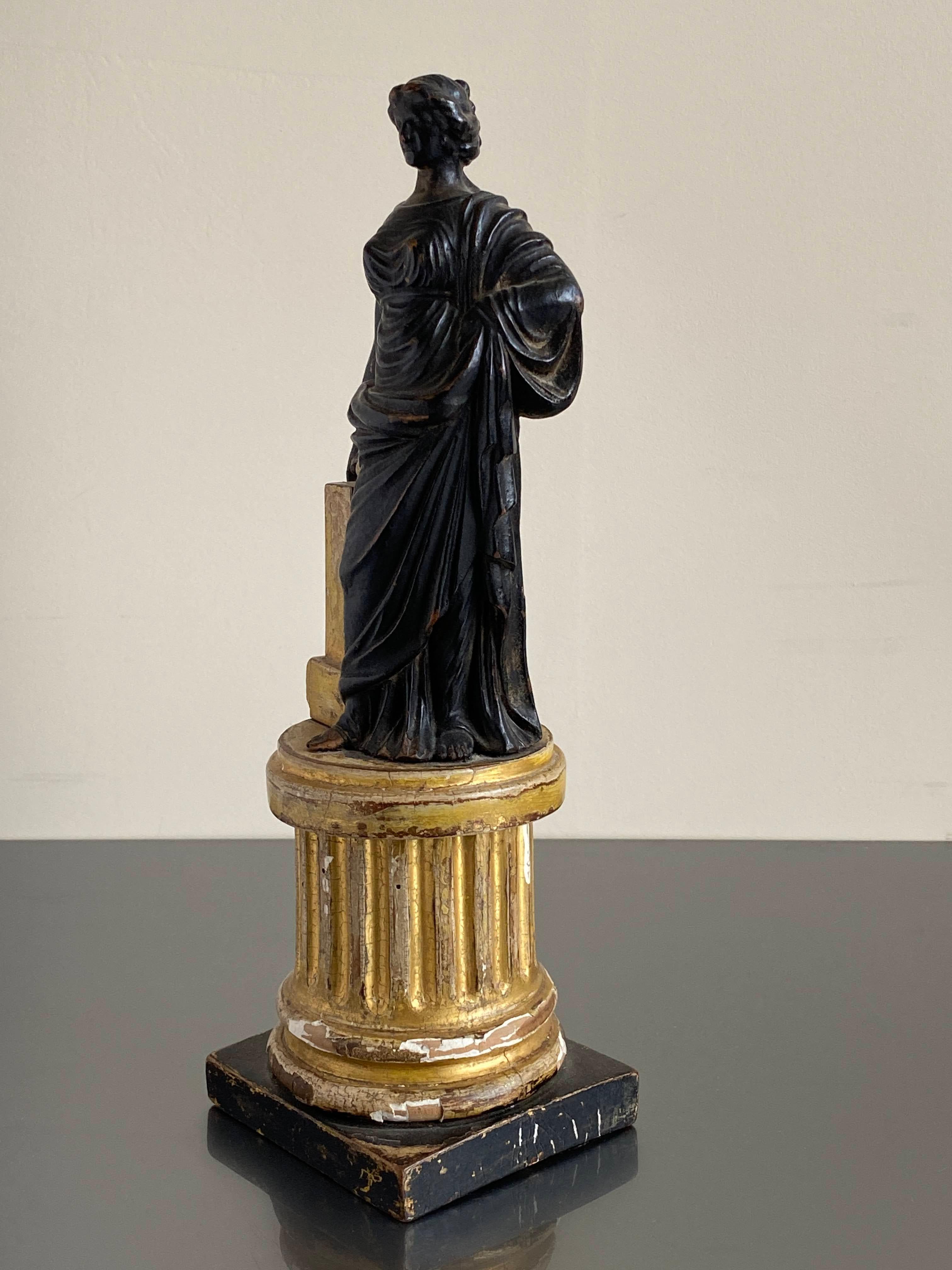 18th Century Late 18c Carved Statue of the Roman Goddess 'Fortuna' Standing on a Fluted Gilt