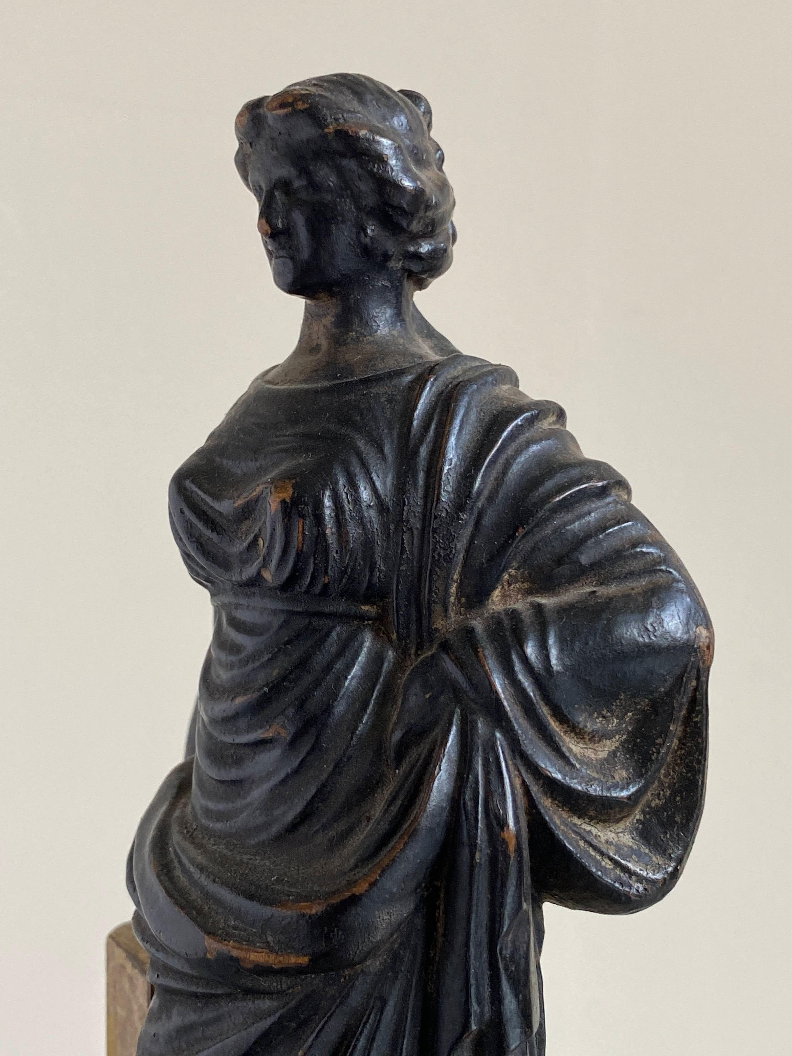 Late 18c Carved Statue of the Roman Goddess 'Fortuna' Standing on a Fluted Gilt 1