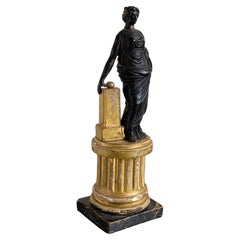 Late 18c Carved Statue of the Roman Goddess 'Fortuna' Standing on a Fluted Gilt