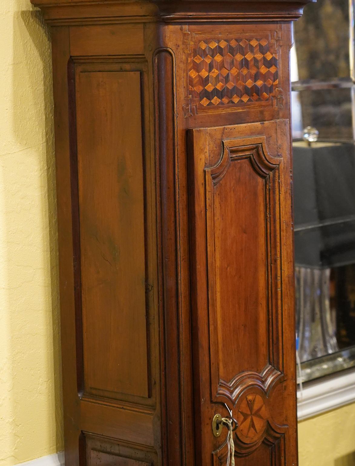 Late 18h Century French Provincial Walnut and Marquetry Tall Case Clock 5