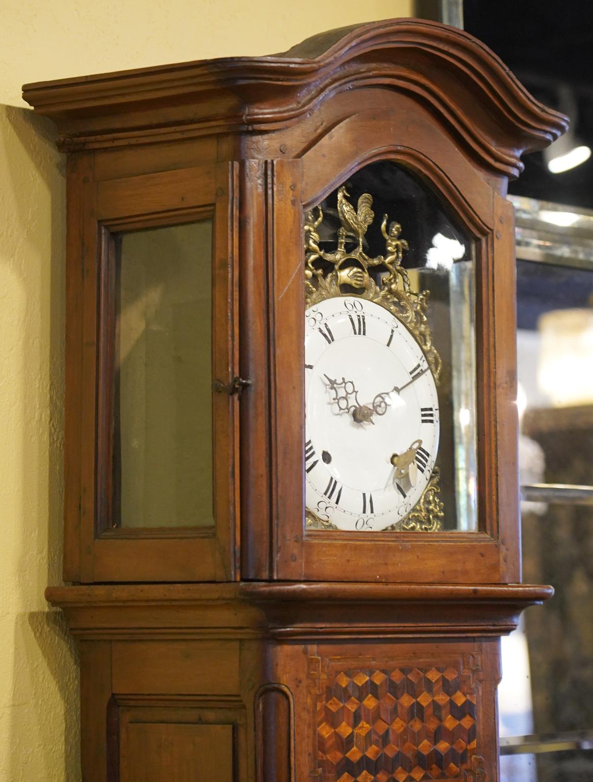 Late 18h Century French Provincial Walnut and Marquetry Tall Case Clock 6