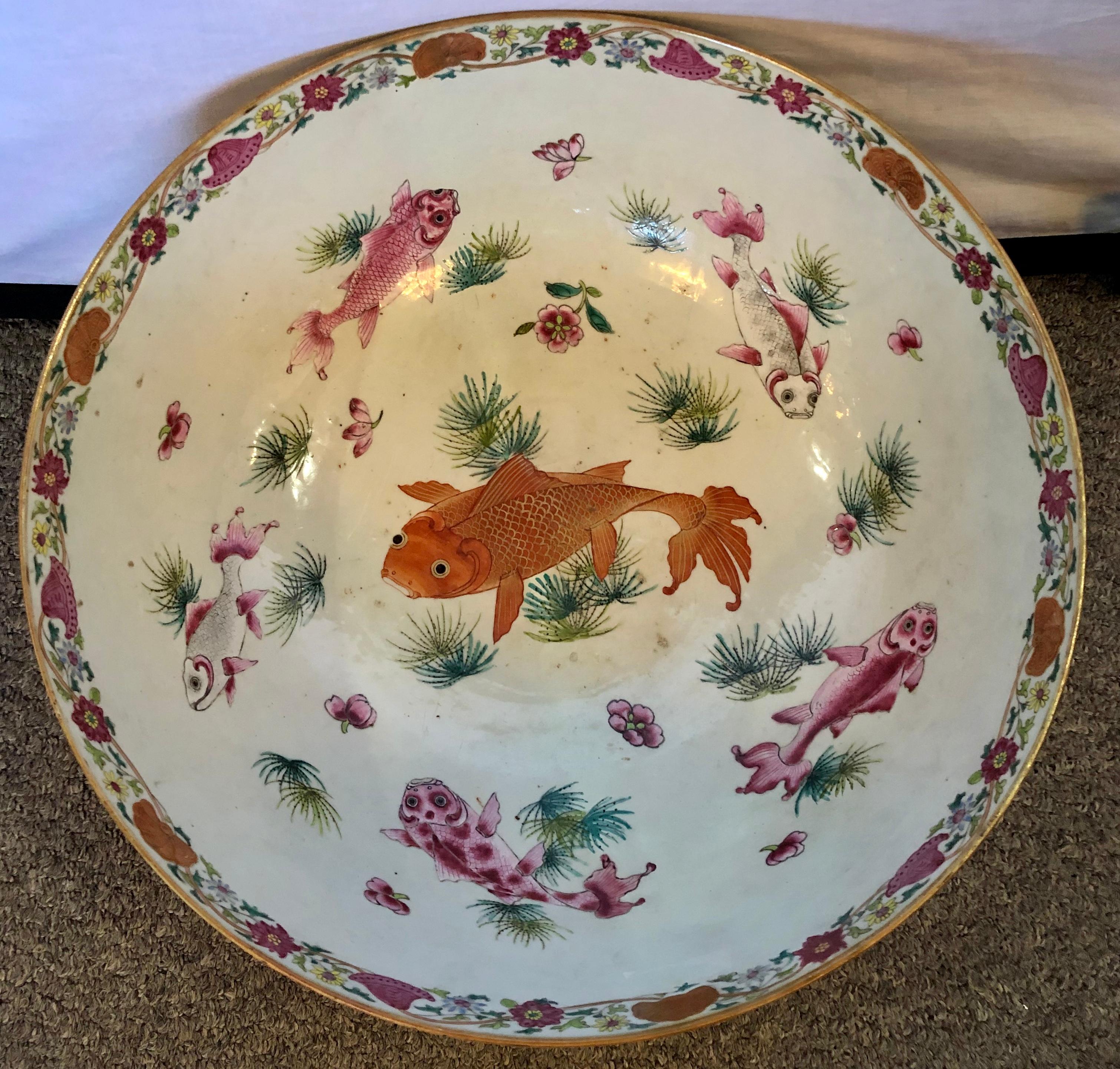 19th Century Famille Rose Chinese Export Punch, Koi Decorated For Sale 5