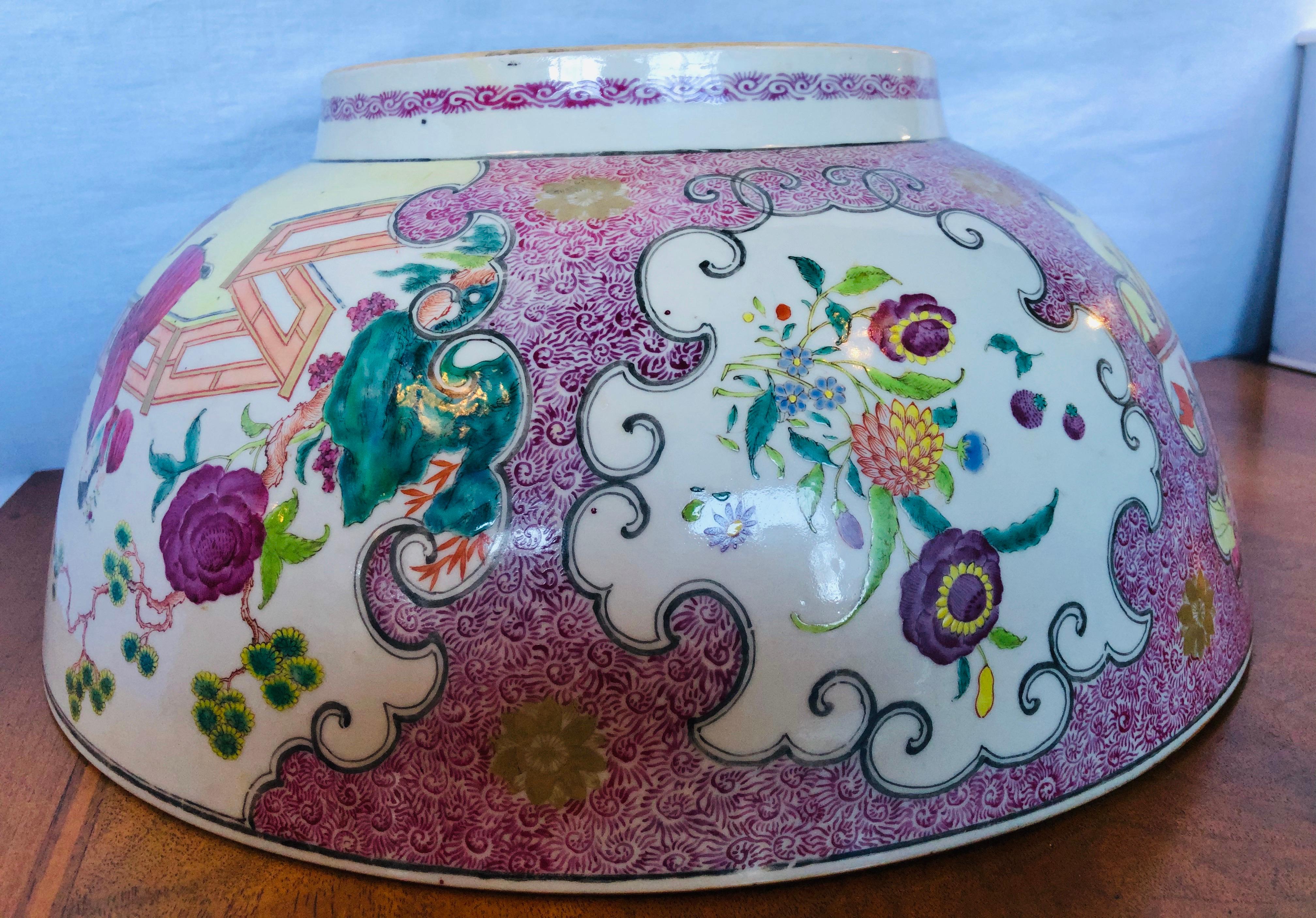 19th Century Famille Rose Chinese Export Punch, Koi Decorated For Sale 7