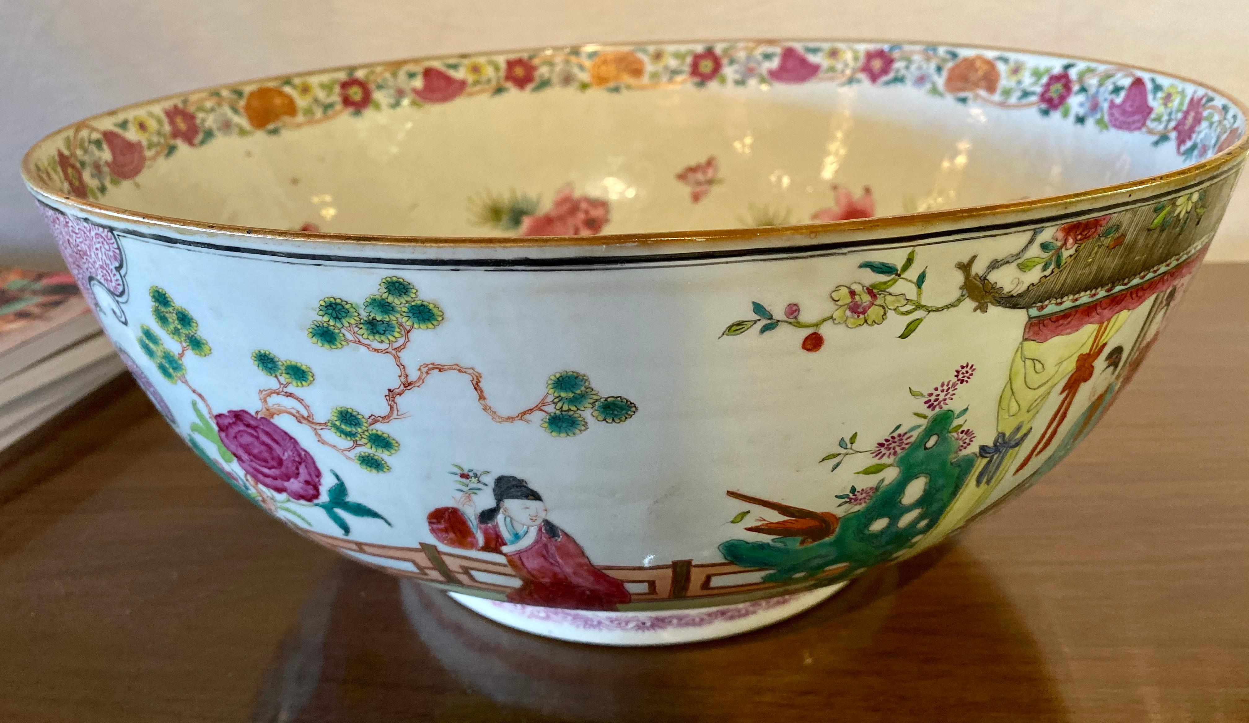 19th Century Famille Rose Chinese Export Punch, Koi Decorated For Sale 9