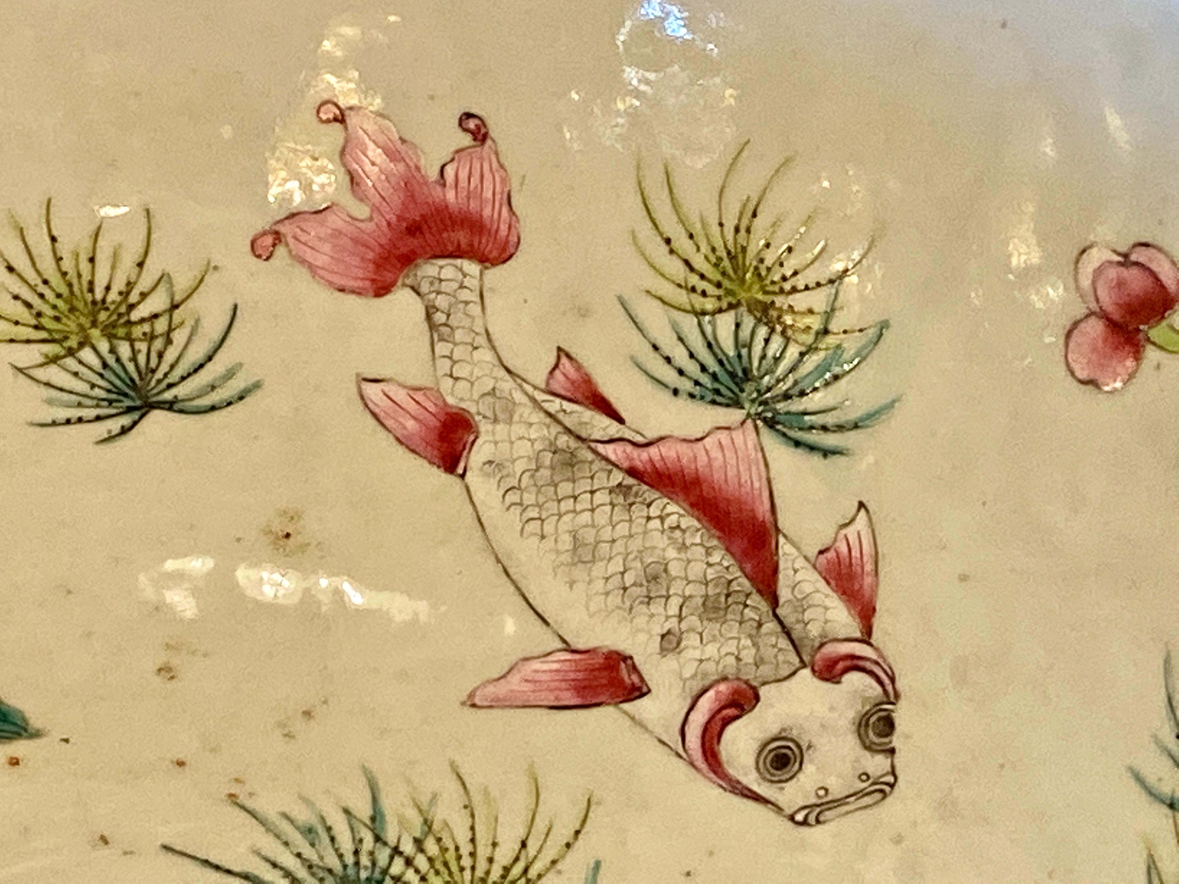 19th Century Famille Rose Chinese Export Punch, Koi Decorated For Sale 12