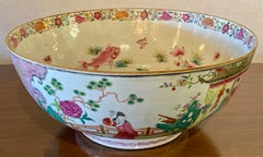 19th Century Famille Rose Chinese Export Punch Bowl, Koi Decorated