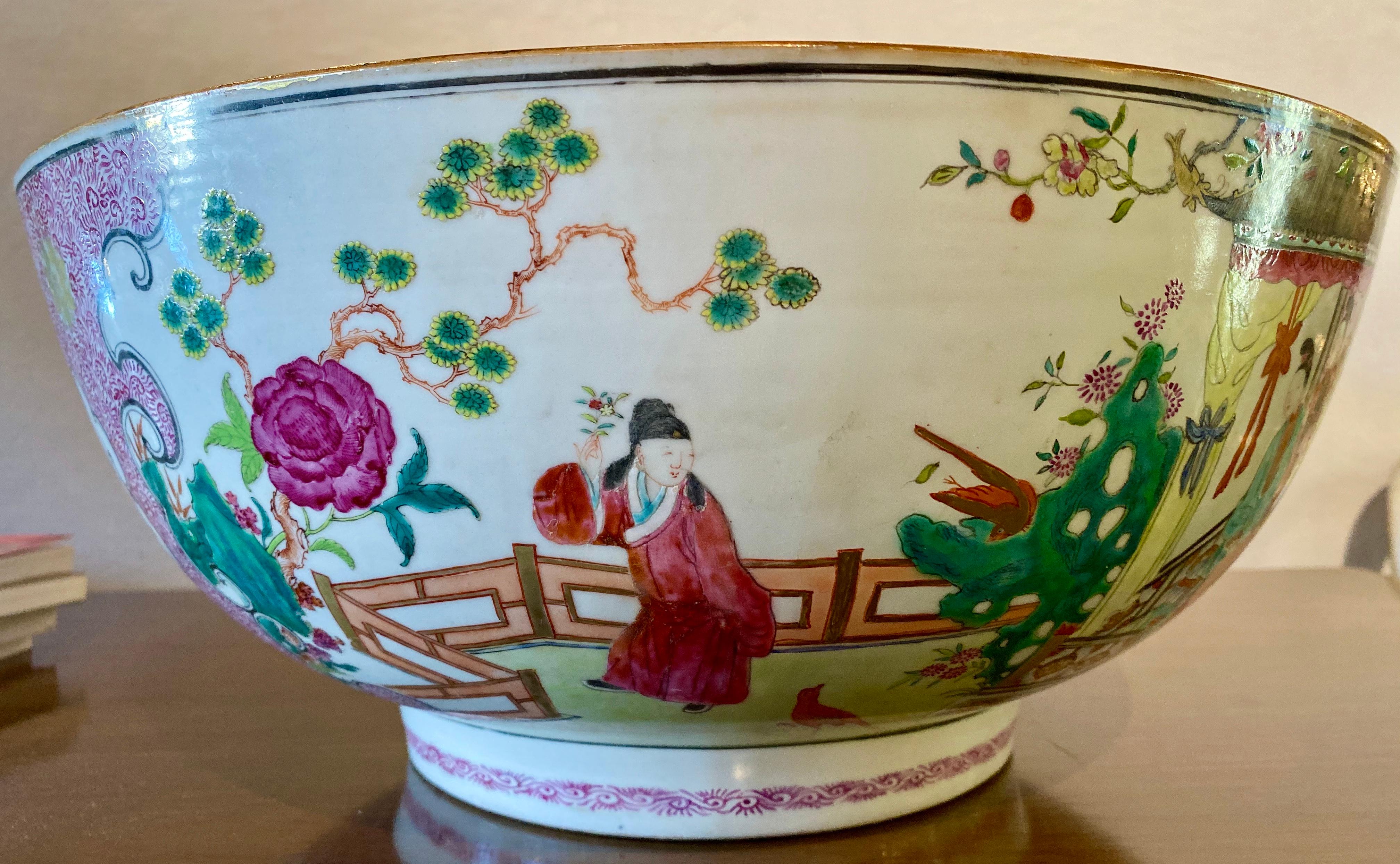 Porcelain 19th Century Famille Rose Chinese Export Punch, Koi Decorated For Sale