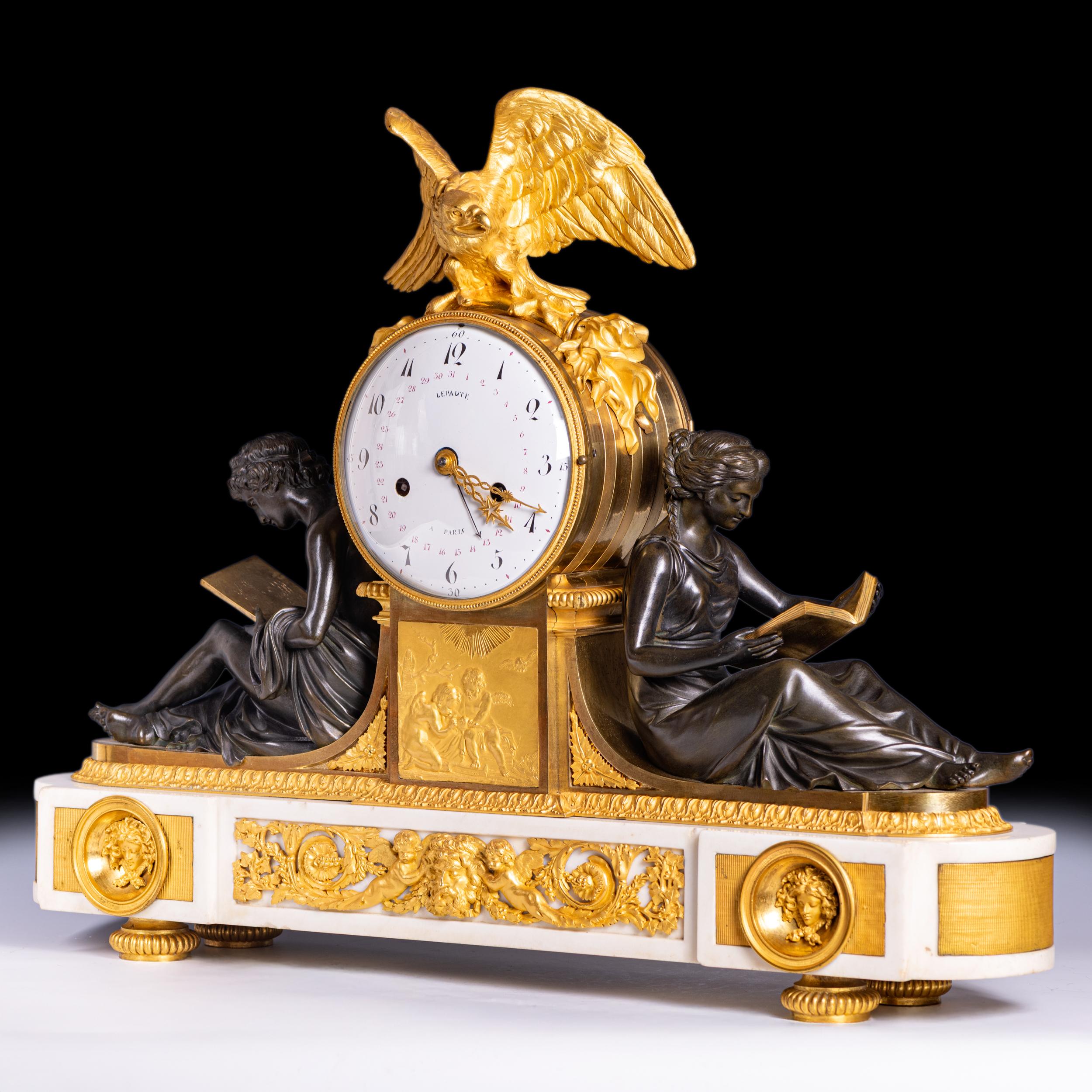 Neoclassical Late 18th/19th Century French Empire Mantle Clock By Parisian Clockmaker Lepaute For Sale
