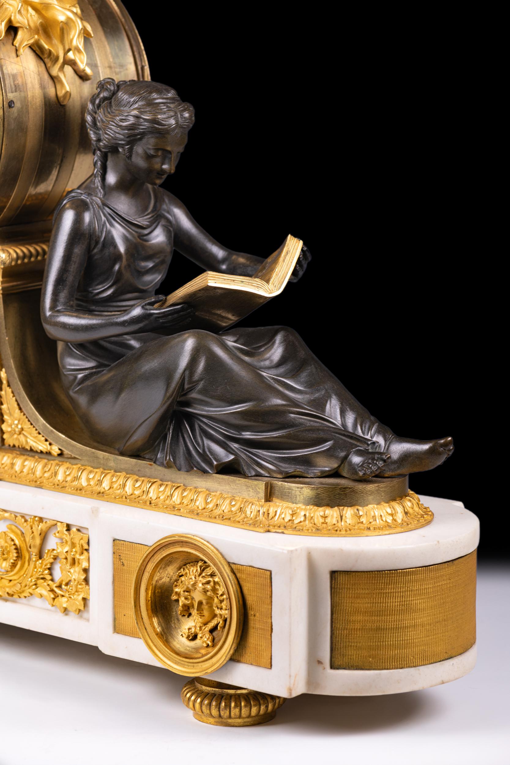 Bronze Late 18th/19th Century French Empire Mantle Clock By Parisian Clockmaker Lepaute For Sale