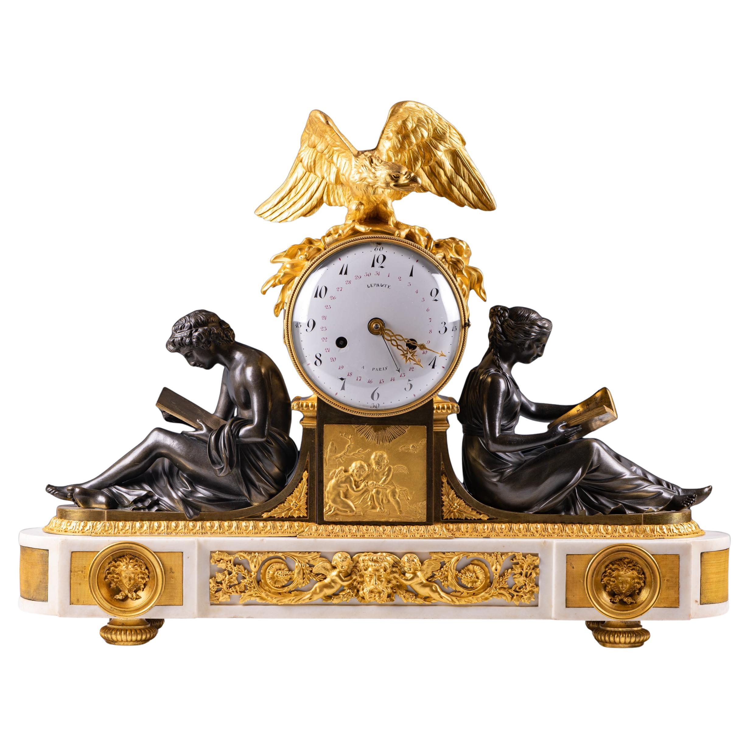 Late 18th/19th Century French Empire Mantle Clock By Parisian Clockmaker Lepaute