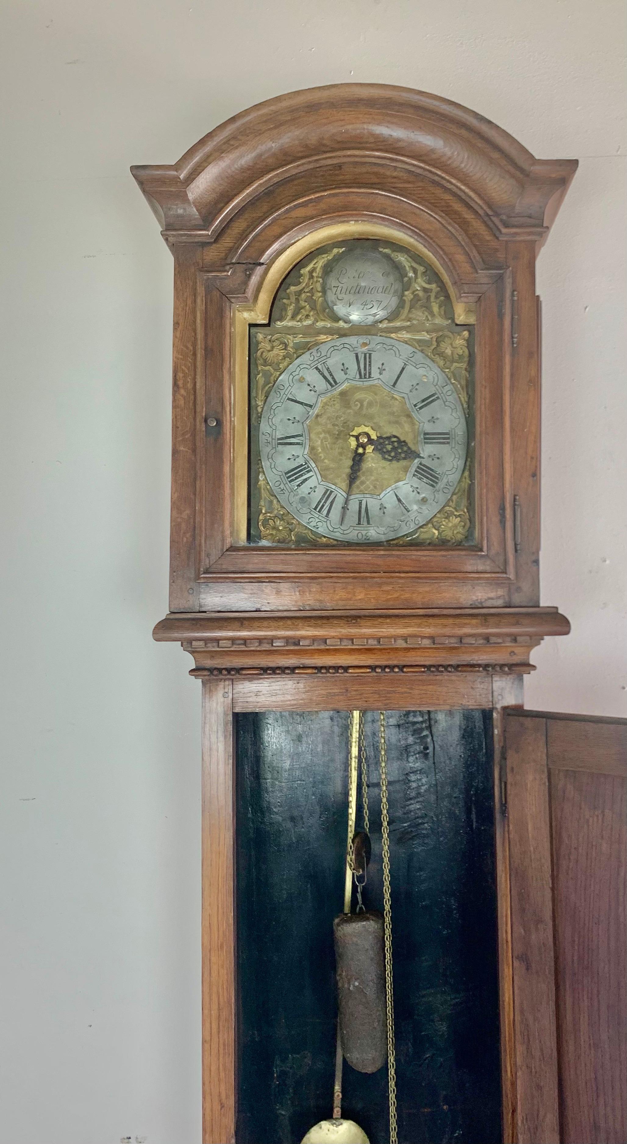 French Provincial Late 18th C. Belgium Provincial Longcase Clock For Sale