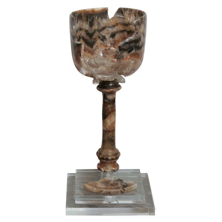Late 18th C. Blue John Chalice Artifact mounted on Lucite Stand  For Sale