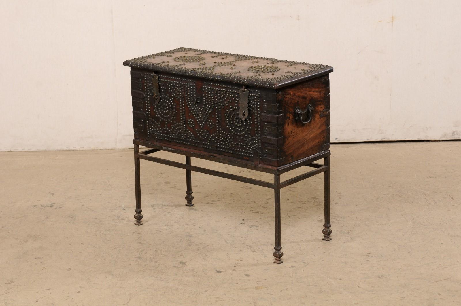 Late 18th C British Colonial Rosewood Trunk, Presented on a Forged-Iron Base For Sale 7