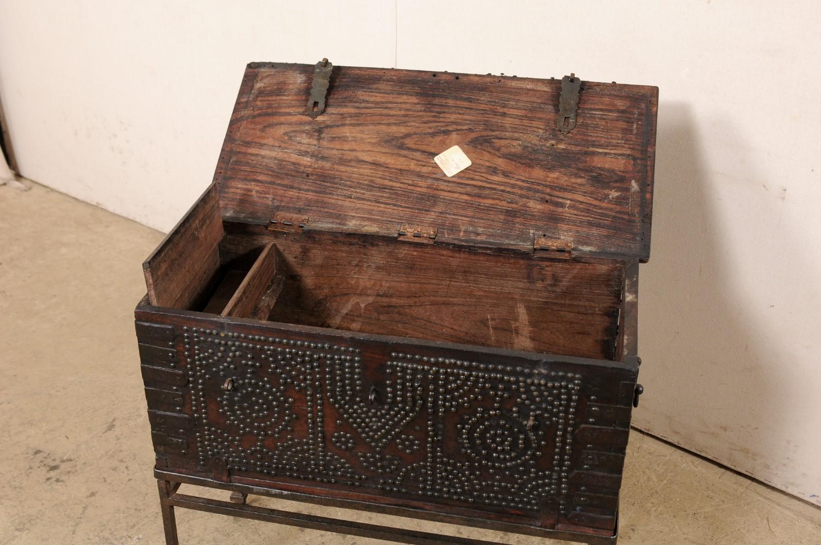 18th Century Late 18th C British Colonial Rosewood Trunk, Presented on a Forged-Iron Base For Sale