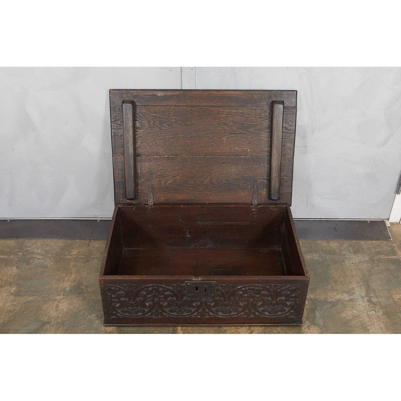English Late 18th Century Carved Oak Bible Box For Sale