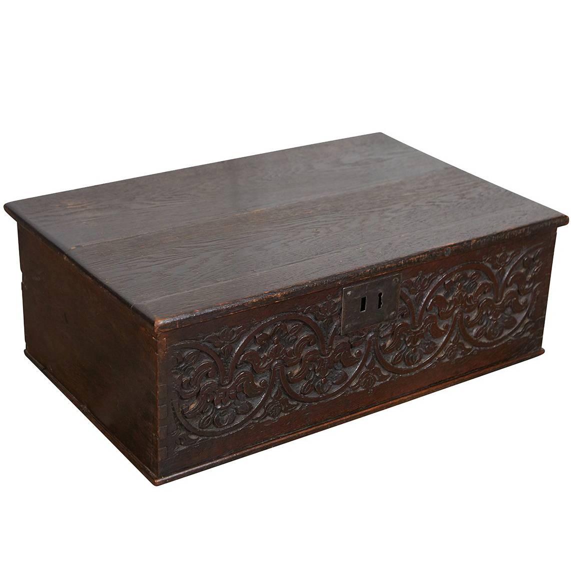 Late 18th Century Carved Oak Bible Box For Sale