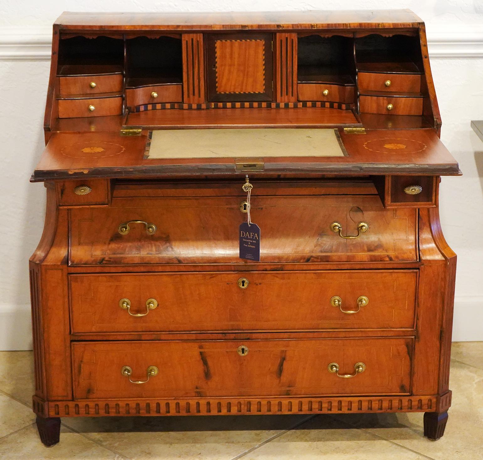 Late 18th C. Dutch Richly Inlaid Two Part Walnut and Satinwod Fall Front Bureau For Sale 7