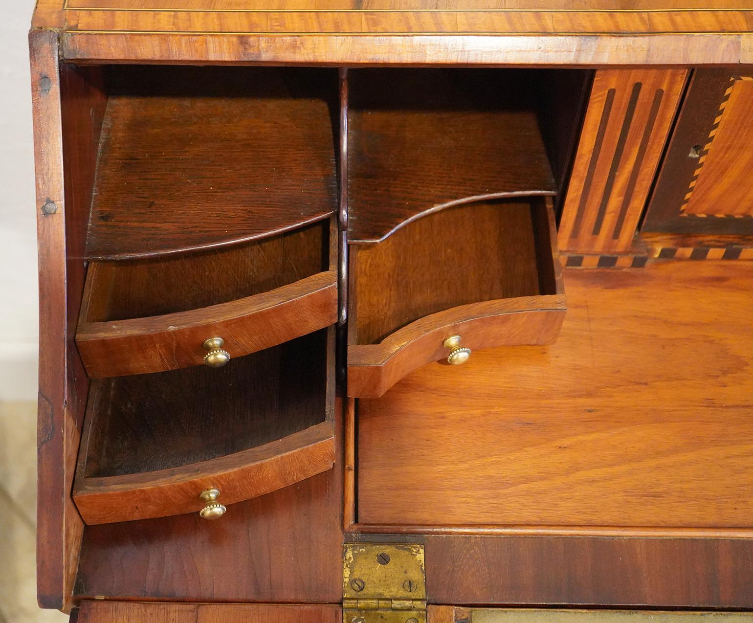 Late 18th C. Dutch Richly Inlaid Two Part Walnut and Satinwod Fall Front Bureau For Sale 10
