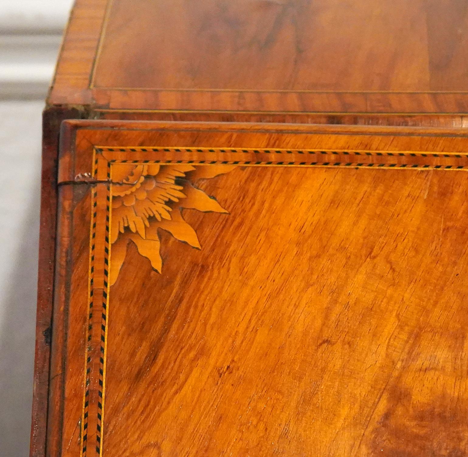 Baroque Late 18th C. Dutch Richly Inlaid Two Part Walnut and Satinwod Fall Front Bureau For Sale