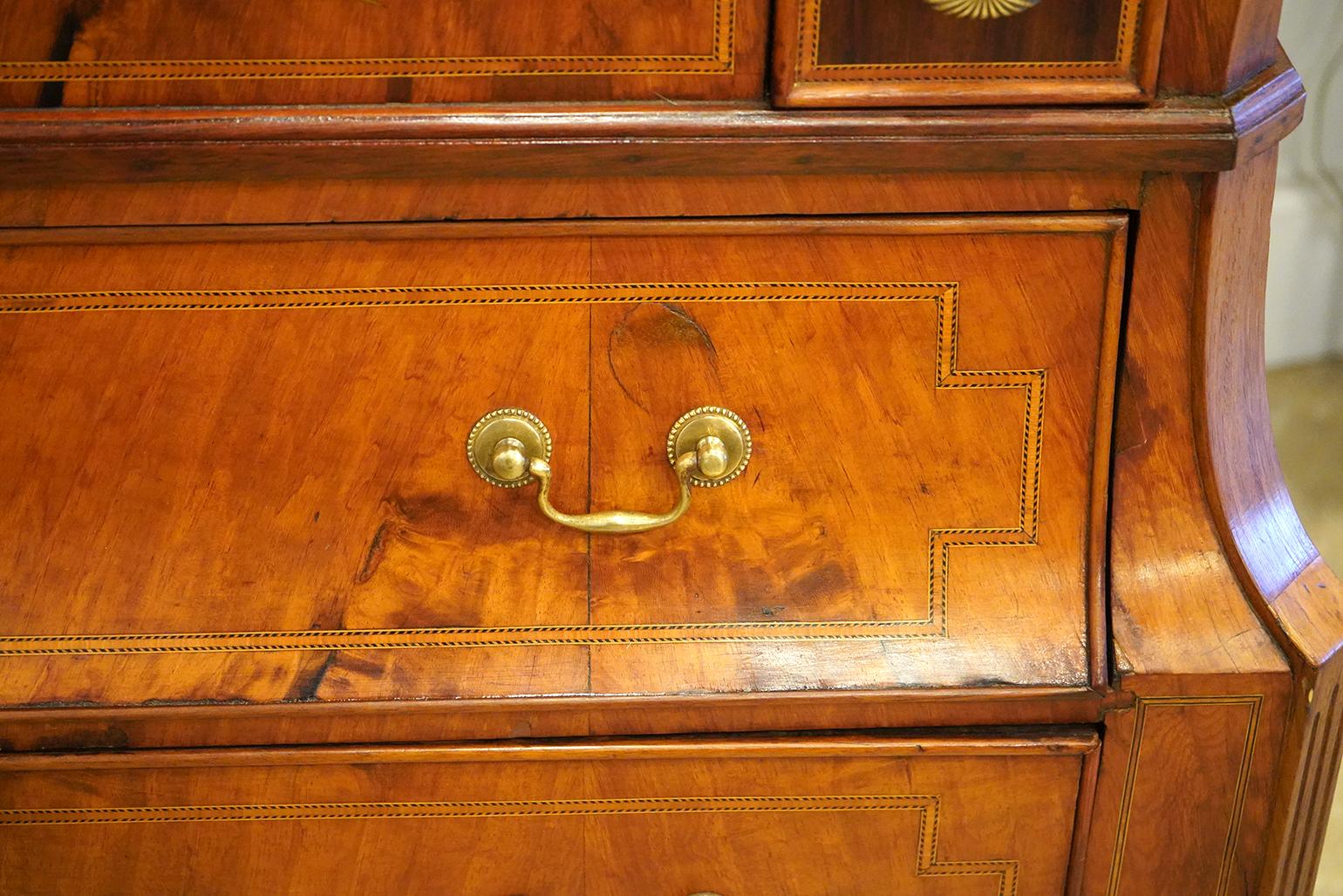 Late 18th C. Dutch Richly Inlaid Two Part Walnut and Satinwod Fall Front Bureau For Sale 1