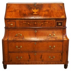 Late 18th C. Dutch Richly Inlaid Two Part Walnut and Satinwod Fall Front Bureau