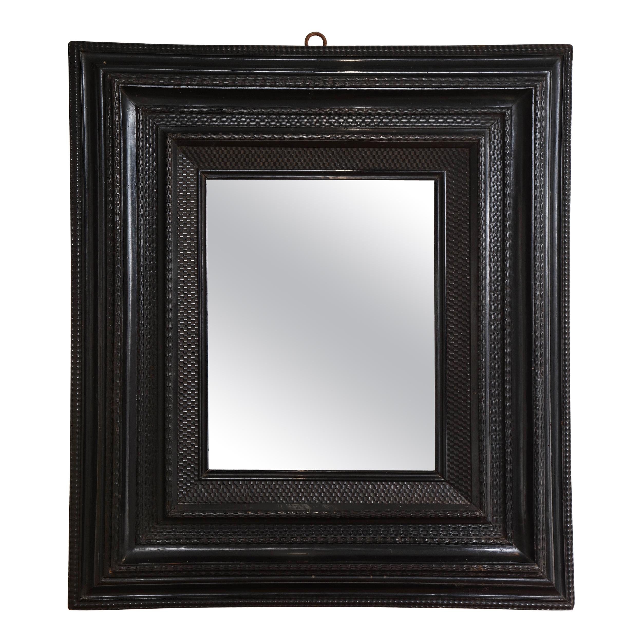 Large 18th C. Italian Guilloche Ebonized Walnut Mirror For Sale