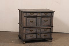 Late 18th C. English Chest w/Great Hardware & Navy/Slate Finish