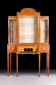Late 18th C. English Georgian Satinwood and Marquetry Secretaire Display Cabinet