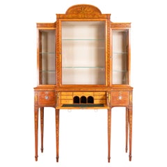 Late 18th C. English Georgian Satinwood and Marquetry Secretaire Display Cabinet