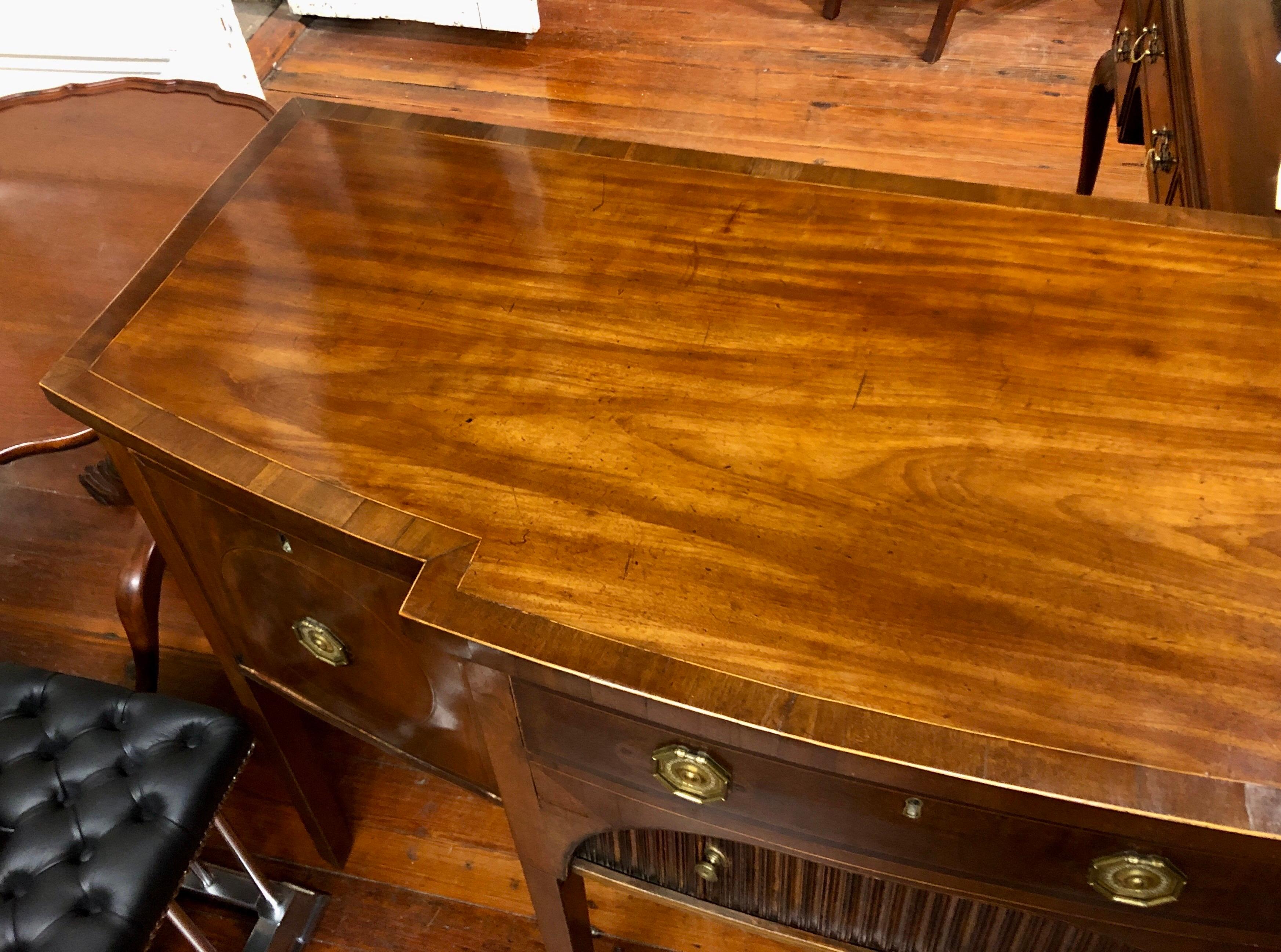 George III Late 18th C. English Inlaid Mahogany Hepplewhite Style Shaped Front Sideboard For Sale