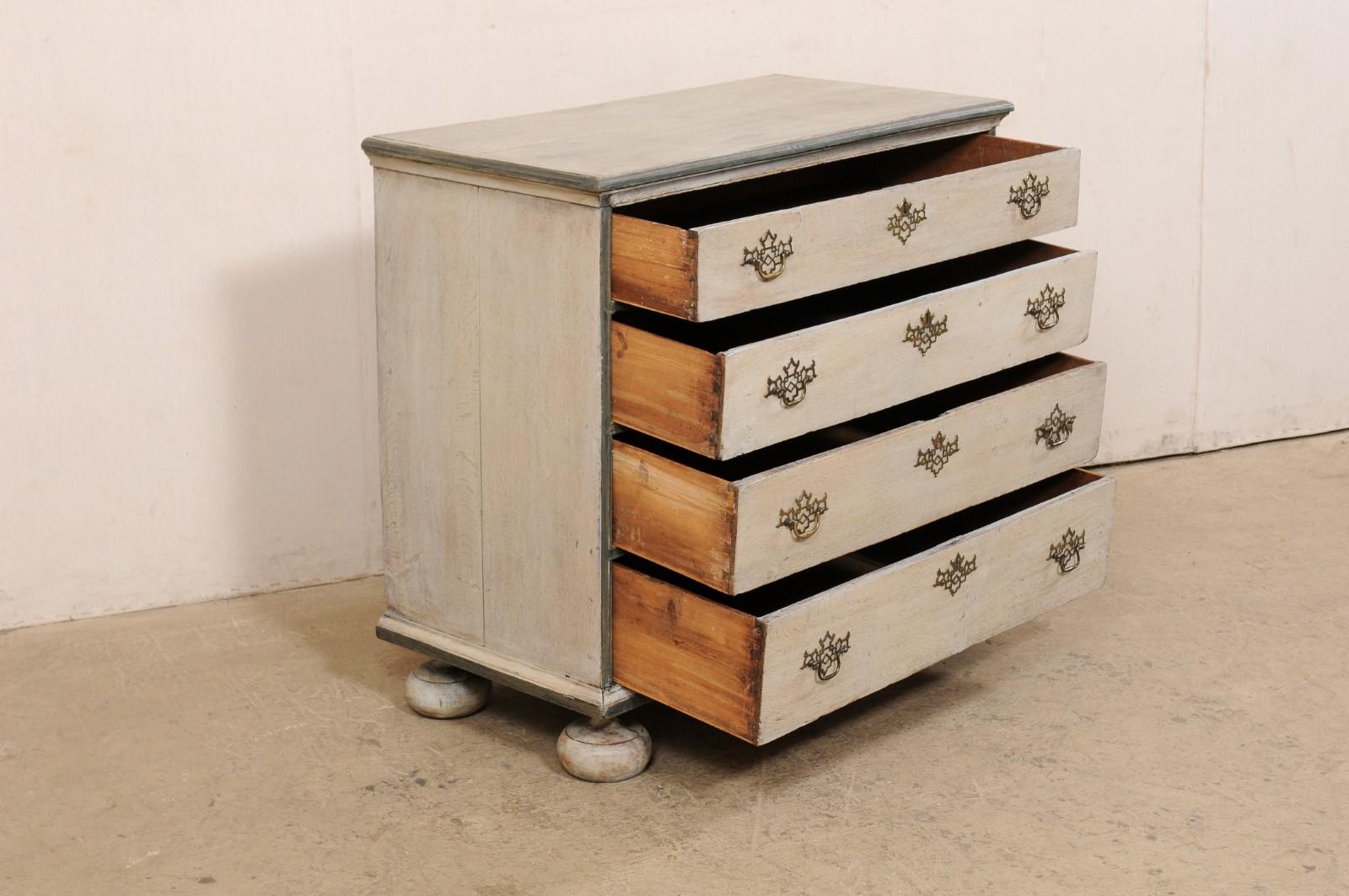 Late 18th C. English Painted Wood Chest of Four Drawers Raised on Bun Feet  For Sale 2
