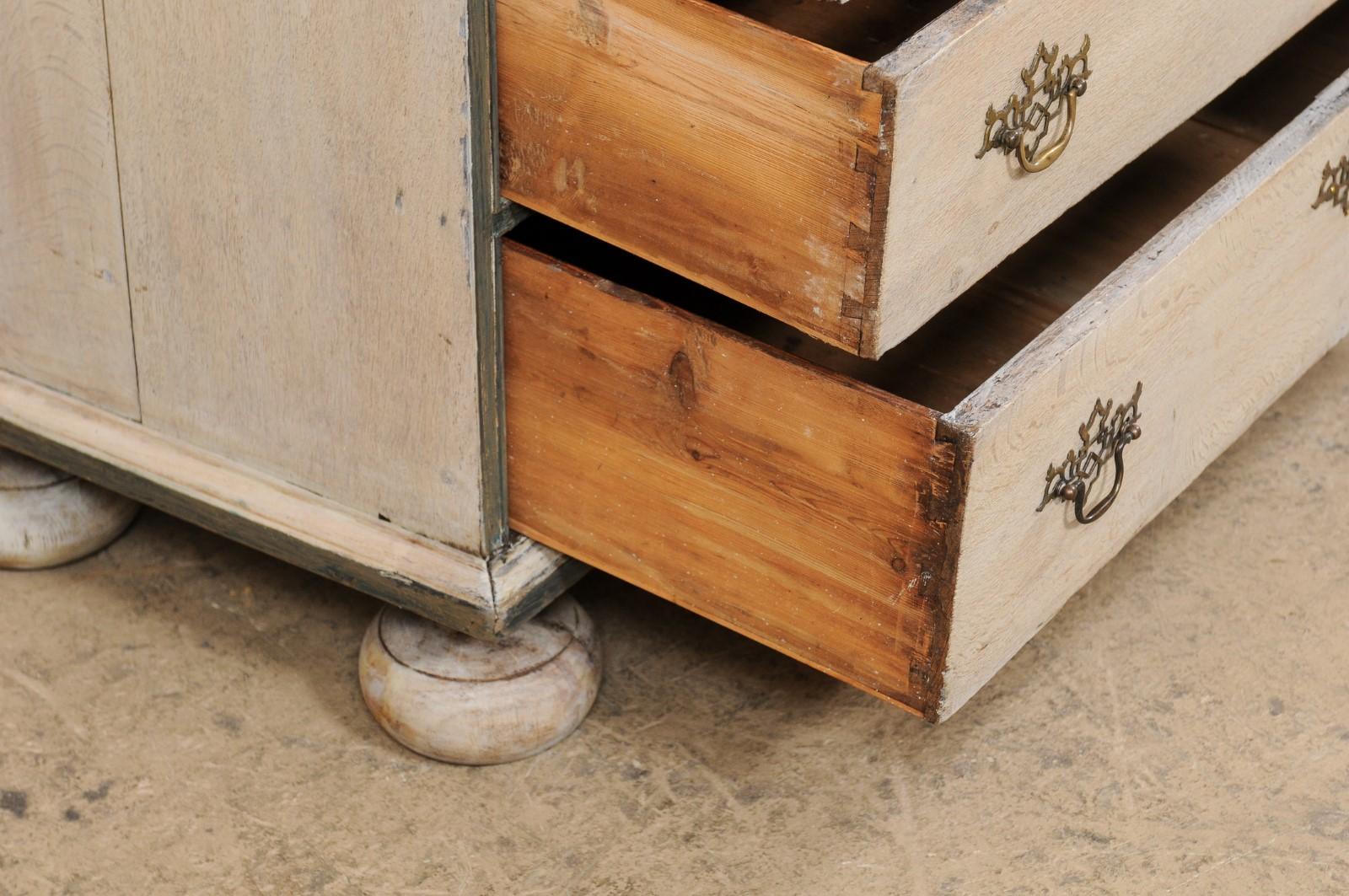 Late 18th C. English Painted Wood Chest of Four Drawers Raised on Bun Feet  For Sale 3