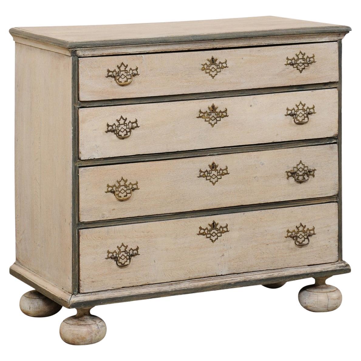 Late 18th C. English Painted Wood Chest of Four Drawers Raised on Bun Feet  For Sale