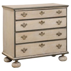 Late 18th C. English Painted Wood Chest of Four Drawers Raised on Bun Feet 