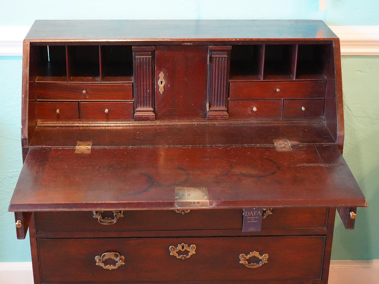 Late 18th C. English Small Size Mahogany Fall Front Desk with Original Brasses In Good Condition In Ft. Lauderdale, FL
