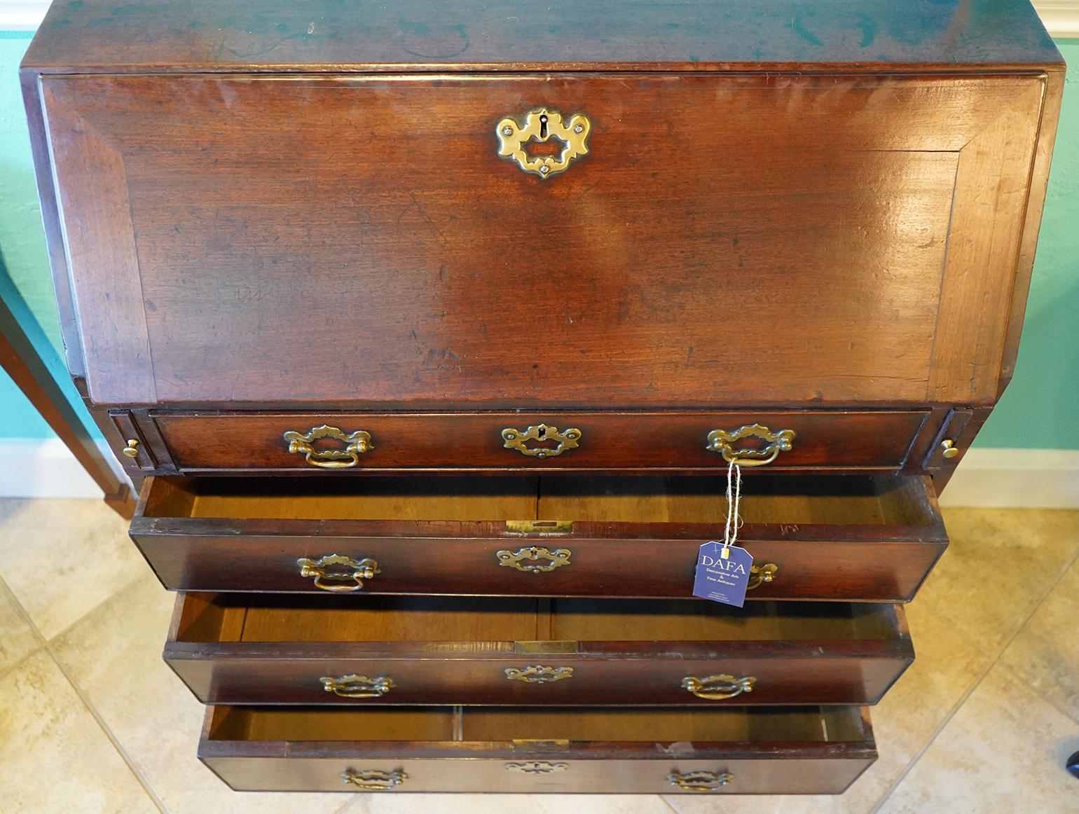 Late 18th C. English Small Size Mahogany Fall Front Desk with Original Brasses 1
