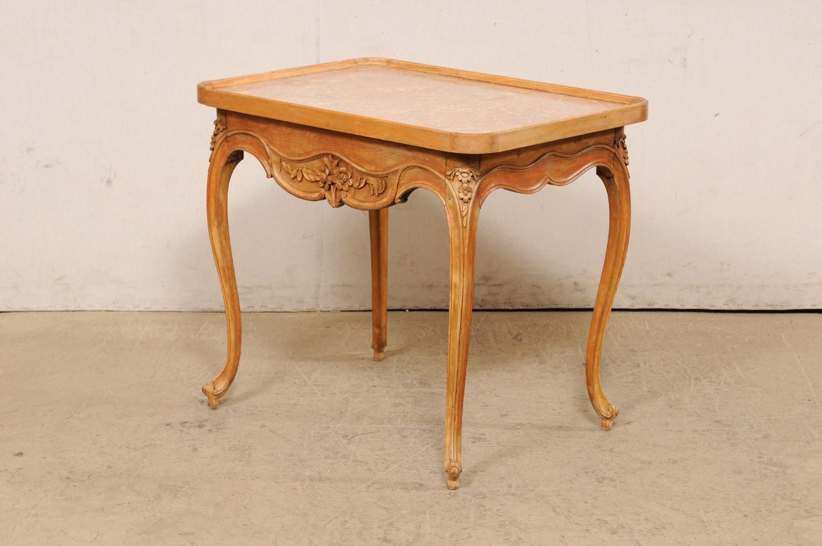 Late 18th Century French Marble-Top Carved-Wood Occasional Table with Drawer For Sale 8