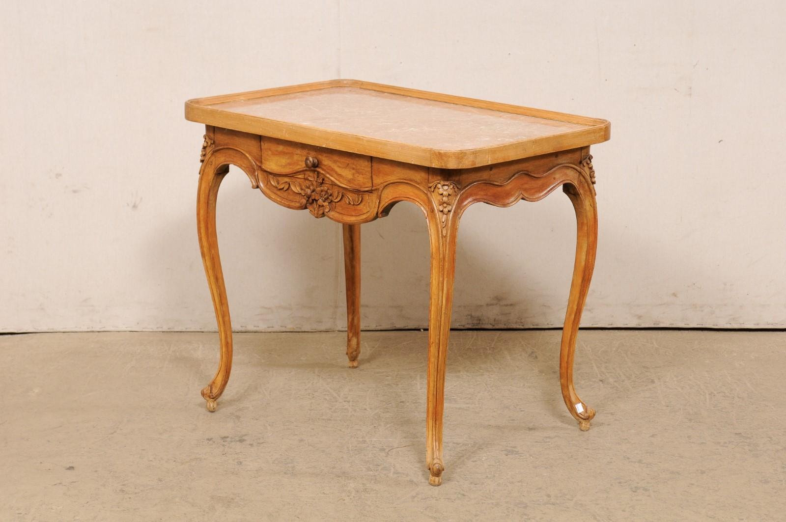 Late 18th Century French Marble-Top Carved-Wood Occasional Table with Drawer For Sale 1