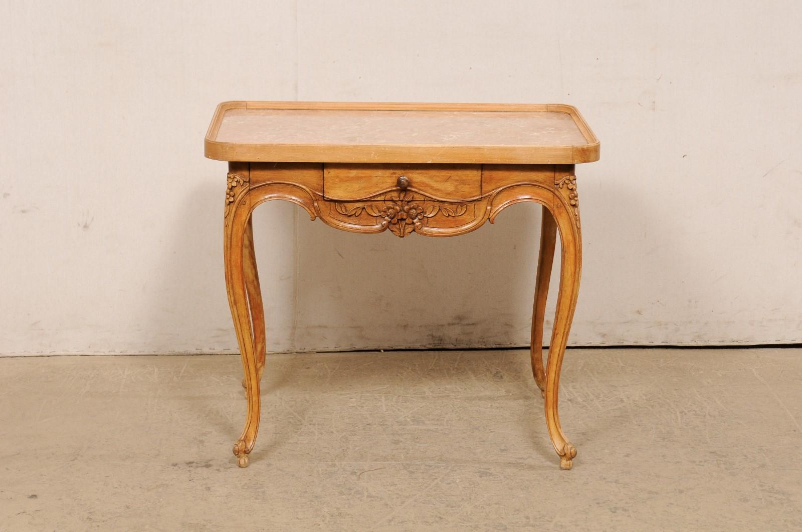 Late 18th Century French Marble-Top Carved-Wood Occasional Table with Drawer For Sale 2